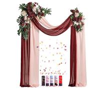 Set di 4 decorazioni per arco nuziale viola, 2 rose bianche e 2 tende ad arco e 5 cannoni per coriandoli, arco per fiori per matrimoni