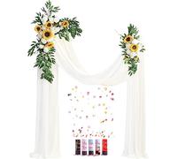 Set di 4 decorazioni per arco nuziale viola, 2 rose bianche e 2 tende ad arco e 5 cannoni per coriandoli, arco per fiori per matrimoni