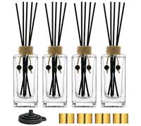 Set di 4 diffusori di oli essenziali vuoti in vetro, 155 ml, trasparenti, con tappi e bastoncini - Set di bottiglie decorative - Barattolo di profumo riutilizzabile