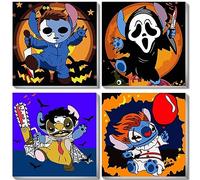 Set di 4 dipinti con numeri per bambini con cornice Stitch, Halloween Paint by Numbers per adulti, Clown Tela per principianti, Ghostface, tela incorniciata Horror Michael Myers, 20 x 20 cm