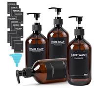 Set di 4 dispenser di sapone marrone da 500 ml, bottiglie di shampoo da riempire, dispenser per gel doccia, dispenser per detersivo per piatti, per cucina, bagno, con imbuto e
