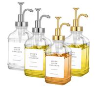 Set di 4 dispenser per sciroppo da caffè da 500 ml, con pompa in oro e argento, bottiglia di sciroppo di vetro con imbuto, dispenser per caffè bar