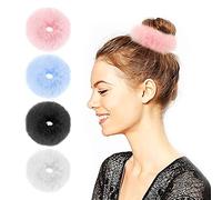 Set di 4 elastici per capelli con pon pon, in finta pelliccia, per coda di cavallo, per ragazze, donne, accessori per capelli, elastici per capelli fuzzy, simpatici pompon elastici pelosi, morbidi