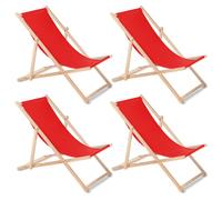 Set di 4 eleganti sdraio da spiaggia giardino e sole in legno di faggio rosso