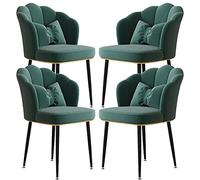 Set di 4 eleganti sedie da pranzo in velluto con schienale verde, gambe in acciaio al carbonio, perfette per casa, ufficio, tavolo da trucco e unghie, design leggero ed elegante (piedi neri)