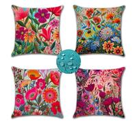 Set di 4 Esterno Impermeabili in Lino Federe Cuscini Divano 60x60 cm Fodere per Cuscini Colorato fiore Cuscini Decorativi Copricuscini Divano per Esterno Giardino Patio Auto e Decorazione Casa Ideali