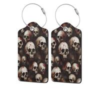 Set di 4 etichette per bagagli a forma di teschio, per valigia, passaporto, in pelle, con anello in acciaio inossidabile, etichetta identificativa con nome, copertura per la privacy, per adulti e ado