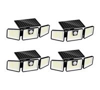 Set di 4 faretti solari a 3 teste nere FALCON, luce LED potente, bianco, orientabili con rilevatore di movimento, ideale per fissare giardino, terrazza ed esterno (H9,3 cm)