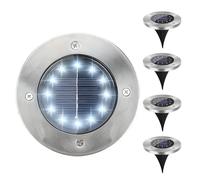 Set di 4 Faretti Solari LED Esterno, IP65 Impermeabili, 8 LED Luce Bianca Super Luminosa, 30% Autonomia Migliorata, Accensione Crepuscolare Automatica per Vialetti, Prati e Sentieri, Senza Cavo