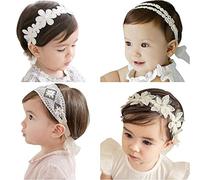 Set di 4 fasce per capelli con nastro in grosgrain in finta pelle per neonati, ragazze, bambini, come accessori per feste, matrimoni, fotografia (bianco)