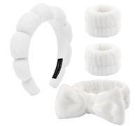 Set di 4 fasce per capelli, cosmetici, spa, per la cura della pelle, per il lavaggio del viso, per donne, ragazze, yoga, sport, doccia, rimozione del trucco (bianco)
