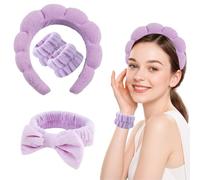 Set di 4 fasce per capelli da spa, per lavare il viso, in morbida spugna, con polsini, per donne e ragazze, per la cura della pelle, per doccia, yoga, bagno (viola)