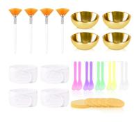 Set di 4 fasce per capelli per il viso, 4 ciotole dorate per estetista, 10 applicatori per maschere di fango facciale, 12 spugne per il viso compresse, 4 pennelli cosmetici a ventaglio (set da 34