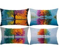Set di 4 Federe Cuscini 30 x 50 cm Rettangolare Federe Cuscino Albero delle quattro stagioni Copricuscini Velluto Cuscino Divano Cuscini, per Sofá, Balcone, Matrimonio, Patio, Autunno Decor q-809