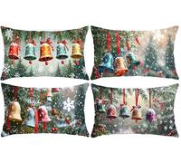 Set di 4 Federe Cuscini 30 x 50 cm Rettangolare Federe Cuscino campana di Natale Copricuscini Lino Cuscino Divano Cuscini da Esterno, per Sofá, Balcone, Matrimonio, Patio, Autunno Decorazione q-769