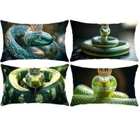 Set di 4 Federe Cuscini 30 x 50 cm Rettangolare Federe Cuscino Serpente Verde Copricuscini Velluto Cuscino Divano Cuscini da Esterno, per Sofá, Balcone, Matrimonio, Patio, Autunno Decorazione q-706