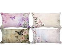 Set di 4 Federe Cuscini 30x50 Viola Cuscini da Esterno Morbido Rettangolare Federa Cuscino Fiore Disegno a Fantasia Cushion Covers Decorativi Divano Soggiorno Estate Autunno Esterno Giardino J26-6b