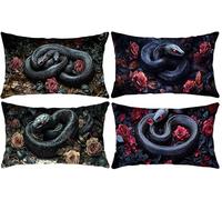 Set di 4 Federe Cuscini 40 x 80 cm Rettangolare Federe Cuscino Serpente nero rosa Copricuscini Velluto Cuscino Divano Cuscini da Esterno, per Sofá, Balcone, Matrimonio, Patio, Autunno Decorazione q569