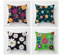 Set di 4 Federe Cuscini Divano Colorato 30x30cm Copri Cuscini All'aperto Fiore di margherita Impermeabili Morbido Decorativi Copricuscini,Quadrato Doppio Lato Fodere Cuscini,per Soggiorno Decor OW3118