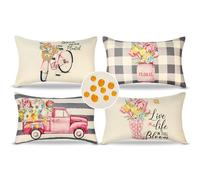 Set di 4 Federe Cuscini Divano Impermeabili Fodera per Cuscino Estate Primavera Fiore Federe per Cuscini Lino Moderni Decor Copricuscini 30x50cm per Esterno Giardino Divano Auto Sedia Camera da Letto