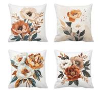 Set di 4 federe decorative impermeabili per esterni, 70 x 70 cm, in lino, stile retrò, per divano e camera da letto, decorazione estiva per la casa, motivo floreale, G-198