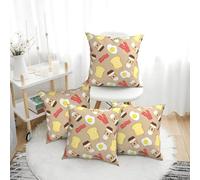 Set di 4 federe decorative quadrate da 30,5 x 30,5 cm, motivo: caffè, pancetta, uova, toast, per divano, letto, soggiorno, decorazione della casa, morbida federa per cuscino per divano e camera da