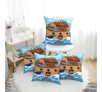 Set di 4 federe per cuscini, 45,7 x 45,7 cm, motivo animali sull'arca di Noè, quadrate, decorative, per divano, letto, soggiorno, casa, morbida, per divano e camera da letto