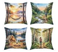 Set di 4 federe per cuscini a forma di amaca, con natura, tramonto e foresta estiva, in morbido velluto, lavabile, decorative, per casa, soggiorno, camera da letto, dormitorio, divano, 71 x 71 cm