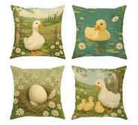 Set di 4 federe per cuscini a forma di anatra, rustiche, fantasiose con nido di crisantemo, verde primavera, con cerniera nascosta, decorative, per casa, soggiorno, camera da letto, dormitorio, divano