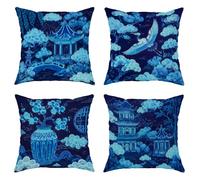 Set di 4 federe per cuscini a forma di pavone, stile tradizionale orientale, senza cerniera, con cerniera nascosta, cuscini decorativi per soggiorno, letto, ufficio, divano, sedia, 45 x 45 cm