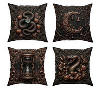 Set di 4 federe per cuscini a forma di serpente, con zucca mistica gotica, clessidra di Halloween, nera, con cerniera nascosta, cuscini decorativi per soggiorno, camera da letto, loft, ufficio, auto