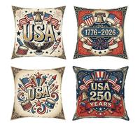 Set di 4 federe per cuscini con aquila, stile patriottico vintage, stelle e campane, per il giorno dell'indipendenza rosso, con cerniera nascosta, cuscini decorativi per casa, camera da letto