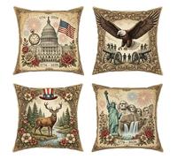 Set di 4 federe per cuscini con aquila, stile vintage patriottico Capitol Deer Indipendence Day, marrone, con cerniera nascosta, per casa, soggiorno, camera da letto, dormitorio, divano, 30,5 x 30,5