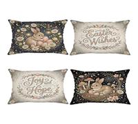 Set di 4 federe per cuscini con coniglio pasquale, fantasiose uova di crisantemo, pastello, con cerniera nascosta, per casa, camera da letto, soggiorno, divano, decorazione 50 x 30 cm
