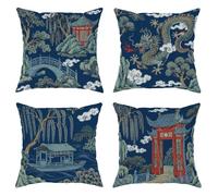Set di 4 federe per cuscini con drago, stile tradizionale orientale, con pagoda e ponte, in morbido velluto, lavabile, per soggiorno, appartamento, letto, divano, decorazione 40,6 x 40,6 cm