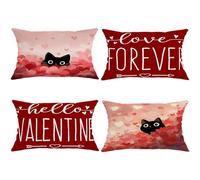 Set di 4 federe per cuscini con gatto romantico e giocoso cuore amore San Valentino rosso con cerniera nascosta, federe decorative per soggiorno, appartamento, letto, divano, decorazione 50 x 30 cm