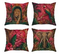 Set di 4 federe per cuscini con leopardo, tropicale, barocco, pappagallo, elefante, pesca, in morbido velluto, lavabili, quadrate, per soggiorno, camera da letto, loft, ufficio, auto, decorazione 45,7