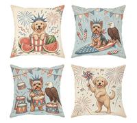 Set di 4 federe per cuscini con motivo fuochi d'artificio, aquila con anguria e aquila estiva, con cerniera nascosta, per soggiorno, letto, ufficio, divano, sedia, decorazione 50 x 50 cm