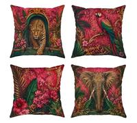 Set di 4 federe per cuscini con motivo leopardato, tropicale, barocco, pappagallo, elefante, pesca, in morbido velluto, lavabili, quadrate, per casa, camera da letto, soggiorno, divano, decorazione