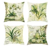 Set di 4 federe per cuscini con orchidea, motivo botanico elegante con vaso verde primaverile, in morbido velluto, lavabile, per soggiorno, camera da letto, loft, ufficio, auto, decorazione 30,5 x