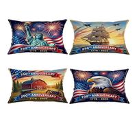 Set di 4 federe per cuscini con statua della libertà, stile patriottico vintage, con aquila, anniversario, rosso, in morbido velluto, lavabile, per soggiorno, appartamento, letto, divano, 50 x 30 cm