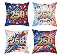 Set di 4 federe per cuscini con stelle e festeggiamenti festivi con fuochi d'artificio, colore rosso, con cerniera nascosta, per casa, camera da letto, soggiorno, divano, decorazione 50 x 50 cm