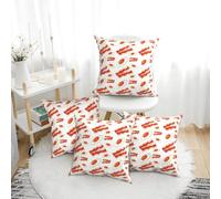 Set di 4 federe per cuscini da 50 x 50 cm, con stampa di uova di pancetta rossa e bianca, quadrate, decorative, per divano, letto, soggiorno, casa, morbida, per divano e camera da letto