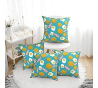 Set di 4 federe per cuscini da 50 x 50 cm, motivo uova in camicia, pancetta, quadrate, decorative, per divano, letto, soggiorno, casa, morbida, per divano e camera da letto