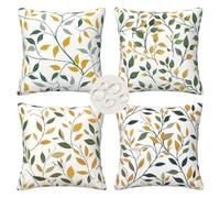 Set di 4 federe per cuscini da esterno, 70 x 70 cm, resistenti alle intemperie, con stampa a foglie, in lino traspirante, per esterni, rustici, patio, balcone, giardino, decorazione LI77
