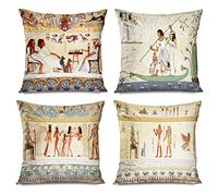 Set di 4 federe per cuscini in Egitto, 40 x 45 cm, murales antico Egitto Dei in pietra egiziana, mummia, storia mitologia piramidi, decorazione per la casa, cuscino decorativo per divano e divano