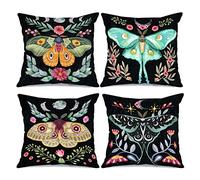 Set di 4 federe per cuscini in stile nordico con fiori tropicali, motivo farfalle e foglie tropicali, per divano, casa, ufficio e farfalla, 40 x 40 cm