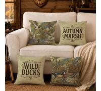 Set di 4 federe per cuscini rustiche a tema caccia alle anatre, 35,5 x 35,5 | Decorazione rustica per cabina, federe per cuscini, stile cabina di caccia, opere d'arte della fauna selvatica, tema bosco