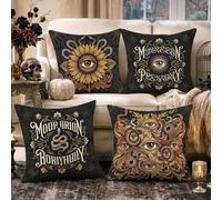 Set di 4 federe per cuscino a tema mistico gotico occhio e serpente, 40,6 x | Motivi botanici gotici, federe per cuscini, simboli di ispirazione occulta, stile gotico accademico, accenti esoterici per la