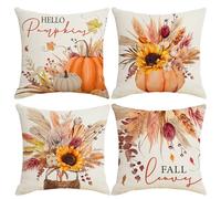 Set di 4 federe per cuscino autunnale, 50 x 50 cm, per l'autunno, il giorno del Ringraziamento, la zucca, il divano della casa